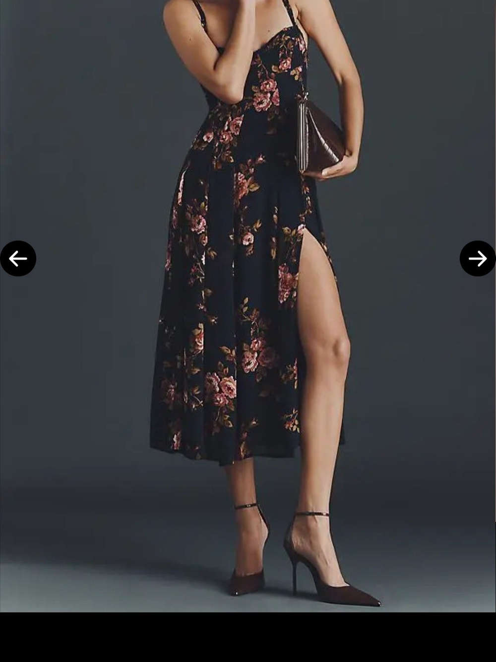 Reformation Black Midi Skirt with Pink Floral Print